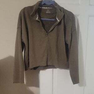 Aerie Cropped Olive Green Half-Zip Hoodie In Size Medium